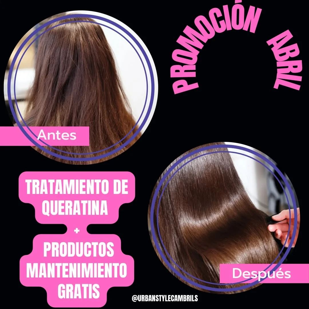 Antes y después de tratamiento de queratina en Urban Style Cambrils